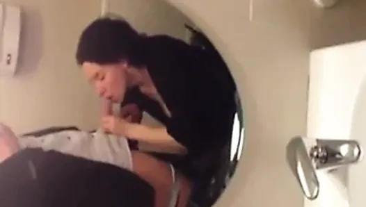 Guy enjoys being blown in front of the mirror