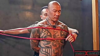 Bound Muscular Damian Dragon Jerks off Massive Cock