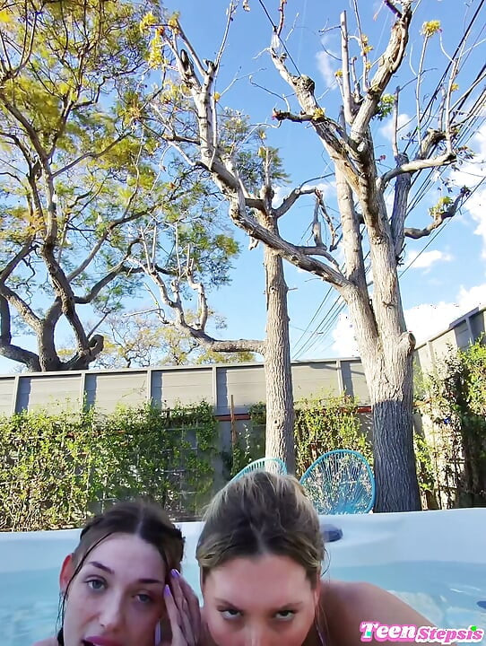 Sexy Teen Girlfriend Invites Her Hot Blonde Friend Over for a Threesome in the Hot Tub