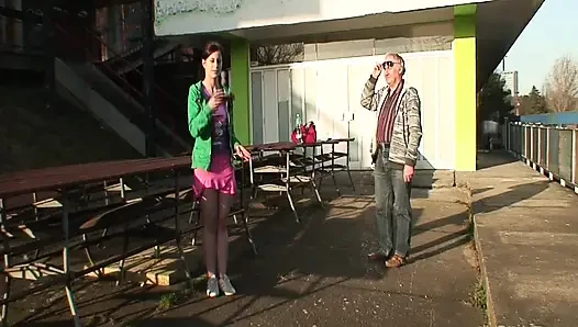 Hot Brunette Gets Eaten Out and Fingered by Older Guy Outdoors