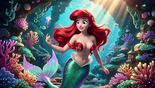 Чувственная зрелая Ariel исследует ее волшебный подводный грот с длинными человеческими ногами и изящными позами в фантазии