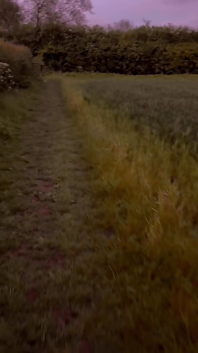 Long naked walk down lanes to river