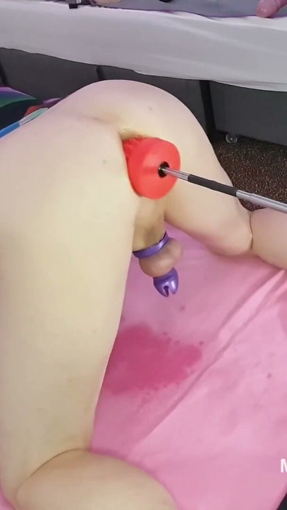 Getting anal pounded on the fucking machine while locked in chastity makes me squirt | Clip 2