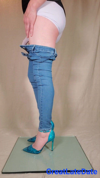 Memorable moment from "Boy in Skin Tight Jeans, Cock Sleeve Underwear and sexy High Heels - Bulge Show"