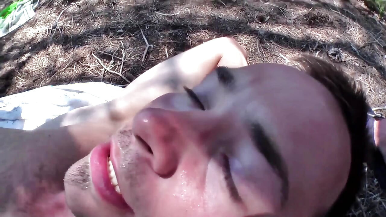 Colored hair young chick is picked up from the beach for a forest fuck