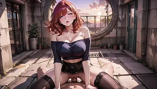 Teasing Busty Black-lace Kouhai Filled All Day in Tech Corridor