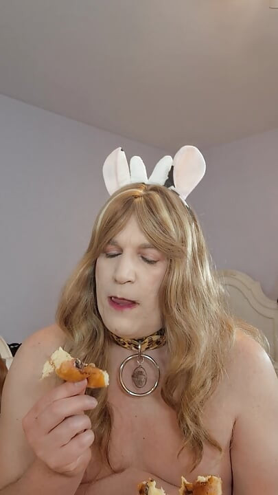 Sticking my tounge in a creamy chocolate doughnut