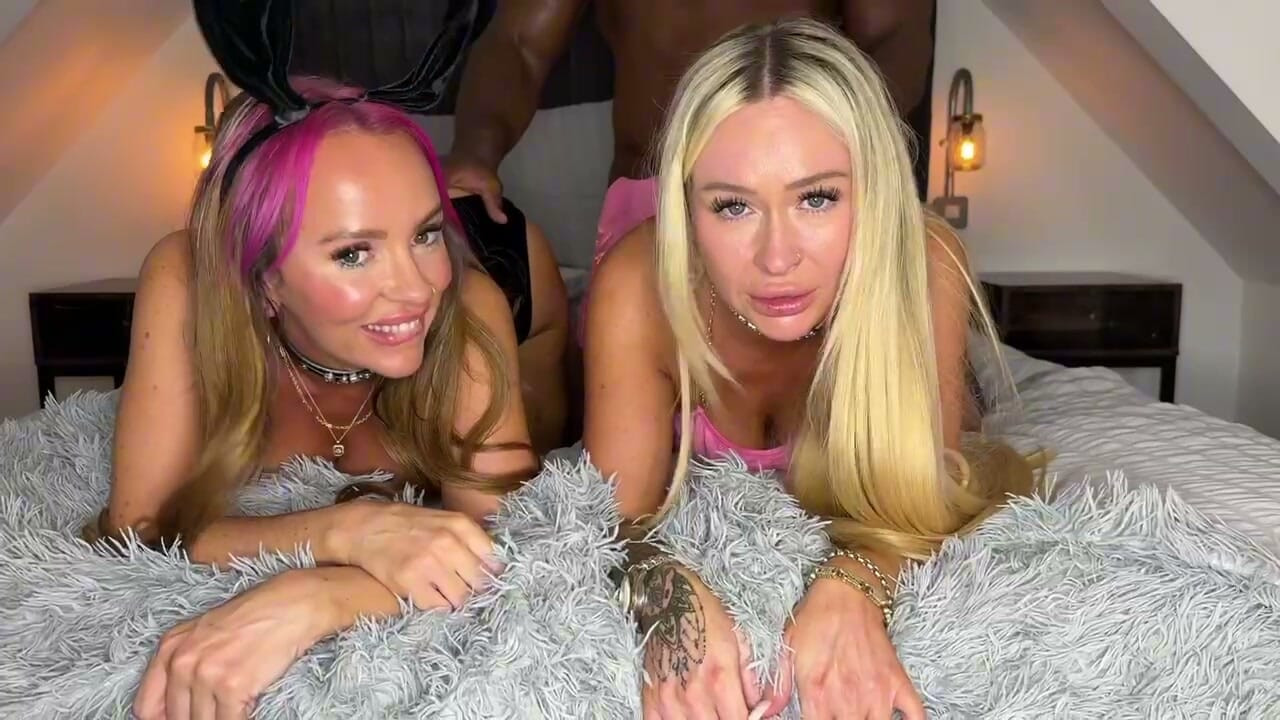 BBC threesome with two bunnies in PVC boots!