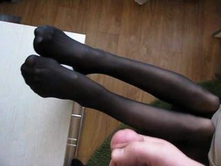 fuck and cum on the legs in black pantyhose