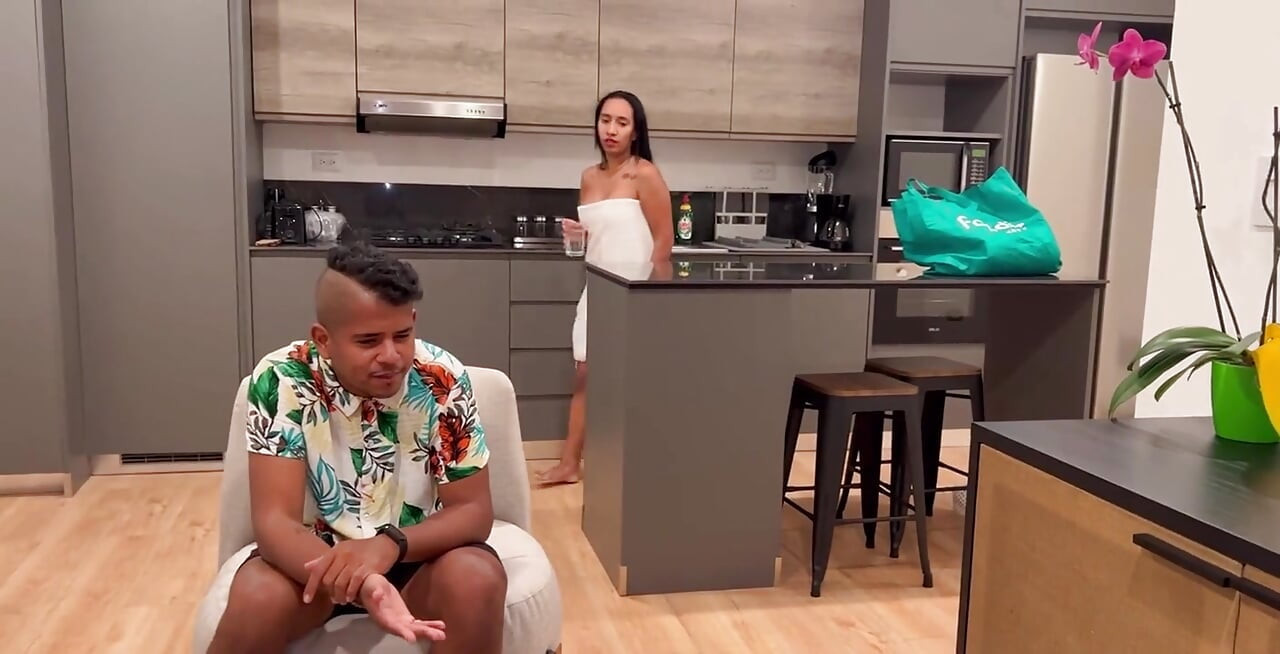 I dropped the towel when I opened the door to the delivery guy and you will know what happened