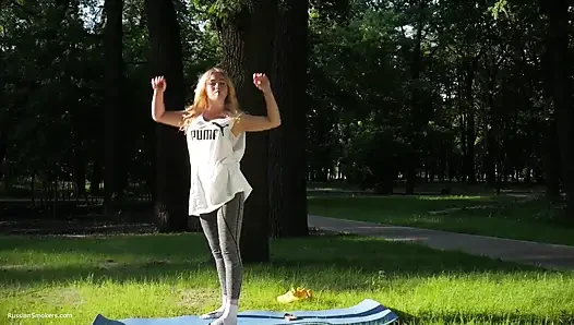 Sexy Russian Girl Smoking Cigarette Relaxed Outdoors