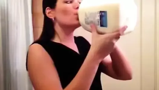Amateur lady tries the milk challenge..