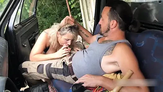 Real Couple Outdoor Pickup Fun With My Wife Luna and the Gardener