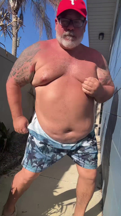 Funny Fat Old Man Dances with Man Breasts