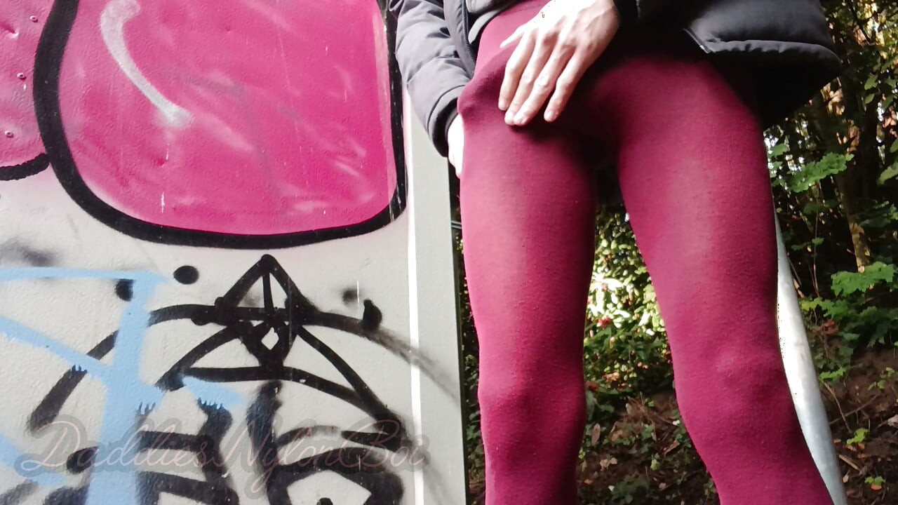 Hairy Sissy in Nylons - Jerking Off in the Nature