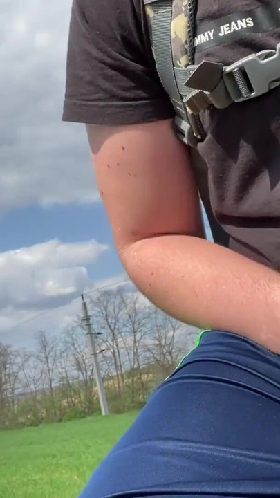 Captivating moment from "Nude bike tour, public dick flash, get caught in public"