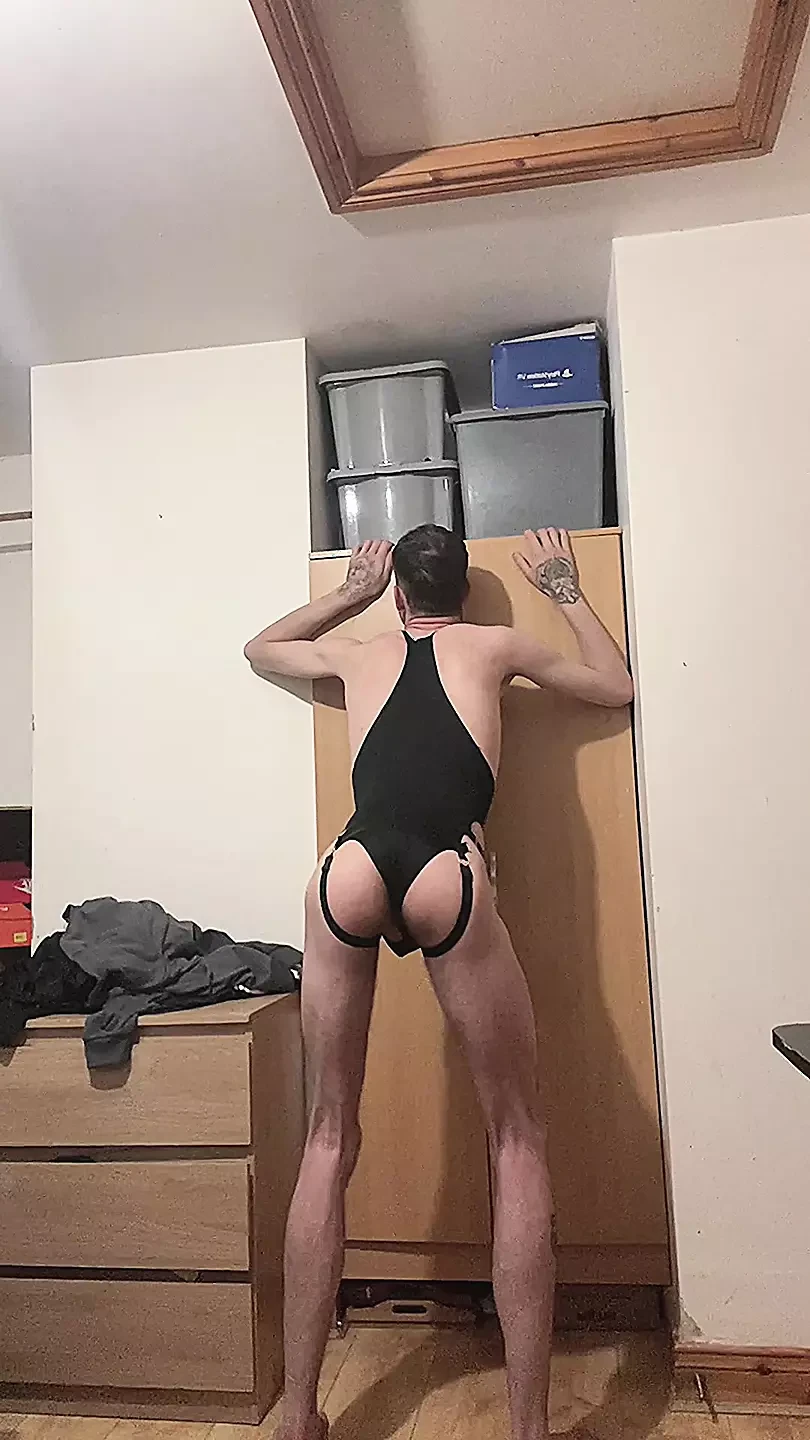 HunterChase shows off his very skinny perfect body and his small ass in a black dress