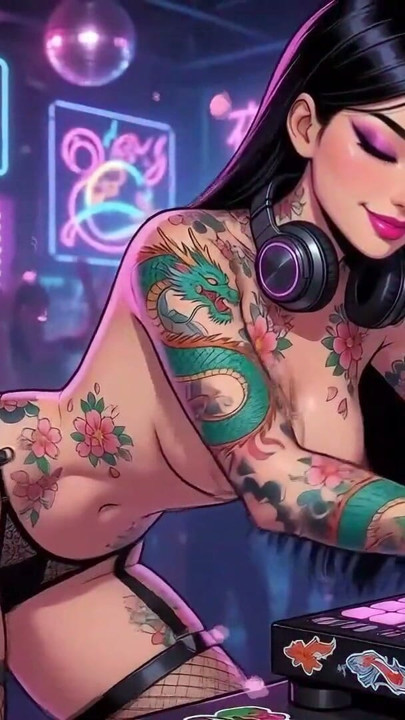 AI- DJ Girls in Private Exclusive Party - Beach Sunset + Tron Futuristic  + Tokyo Neon | Clip 1