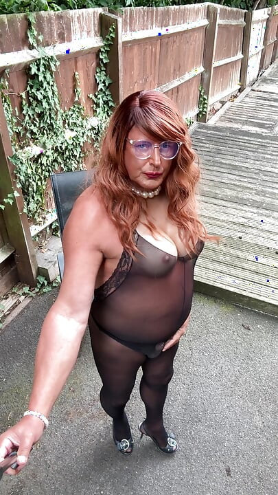 Sexy Crossdresser kellycd2022 in black pantyhose catsuit and heels