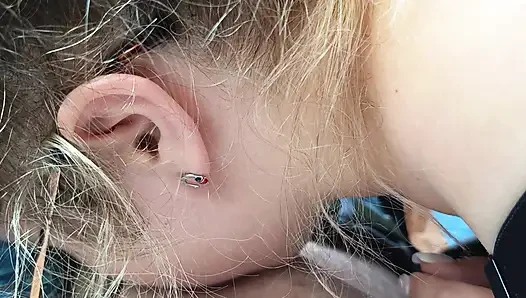 Bitch in the Car gives a hard blowjob