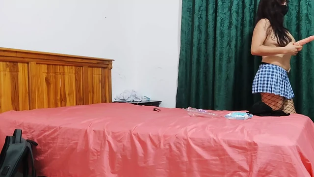 Busty student rejoices with a dildo that her boyfriend gave her
