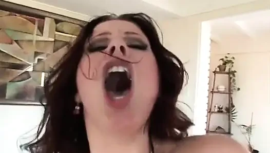 Guy fucks and facializes busty bitch in red fishnet lingerie