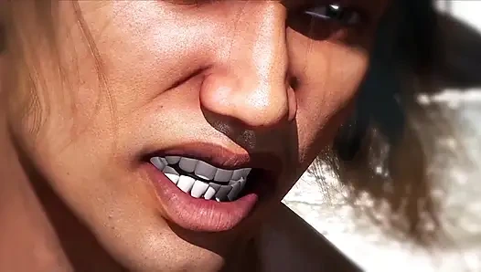 Грудастую чернокожую 3D девушек трахнул хуище на пляже