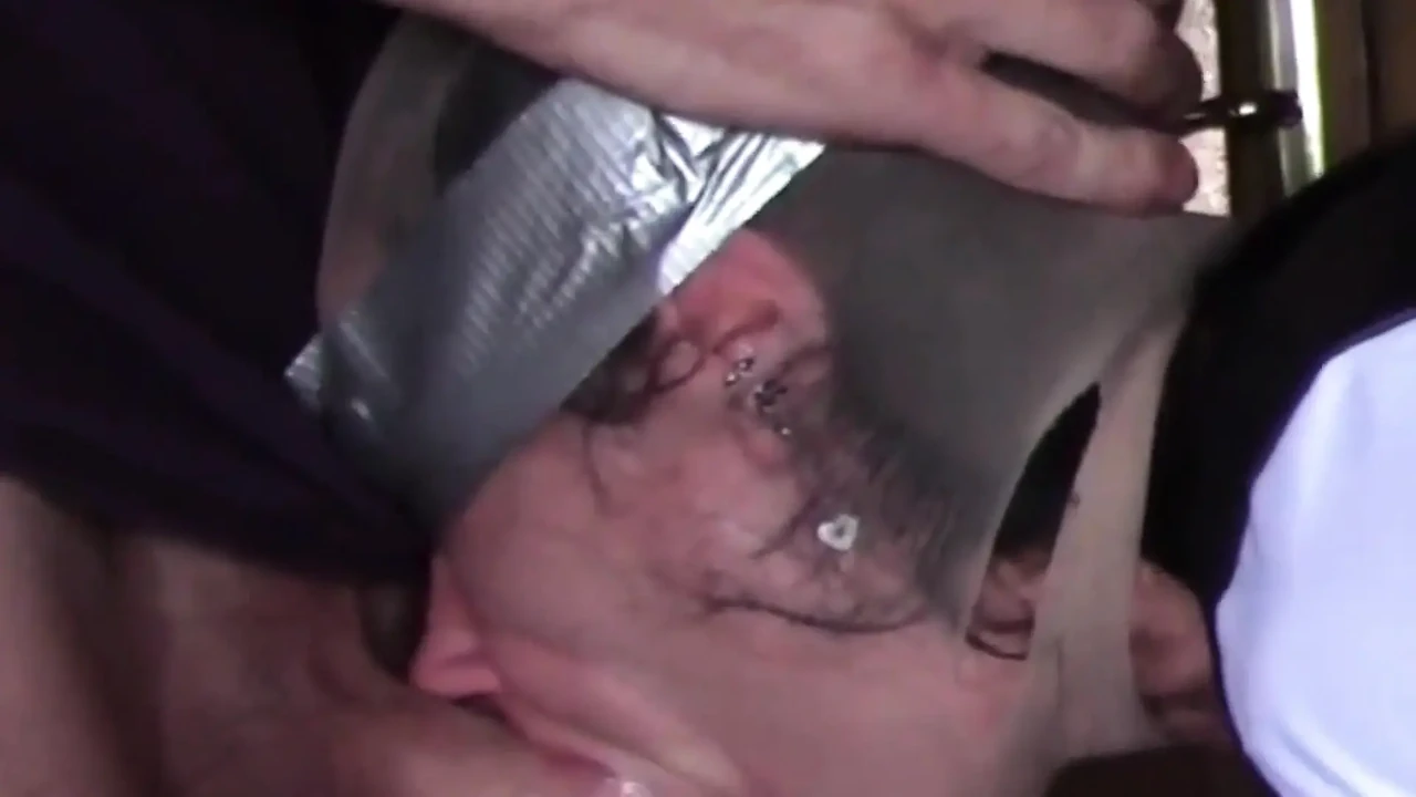 Hooded in Nylon, Blindfolded with Duct Tape, Facialized, and Cummed in Mouth