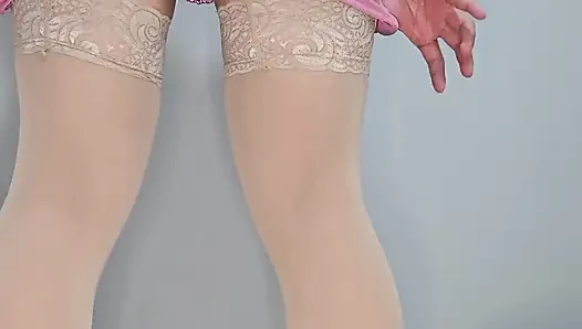 Sissy Kanisa's Fitting Room Try on New Panties, Japanese Style Dark Pink Yellow Trim