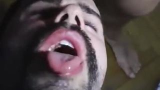 He cums in bearded mouth