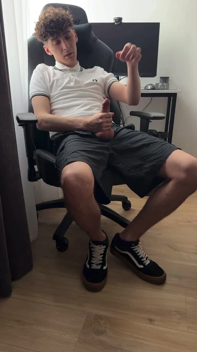 Iconic moment from "Curly twink guy jerked off after college and cum"