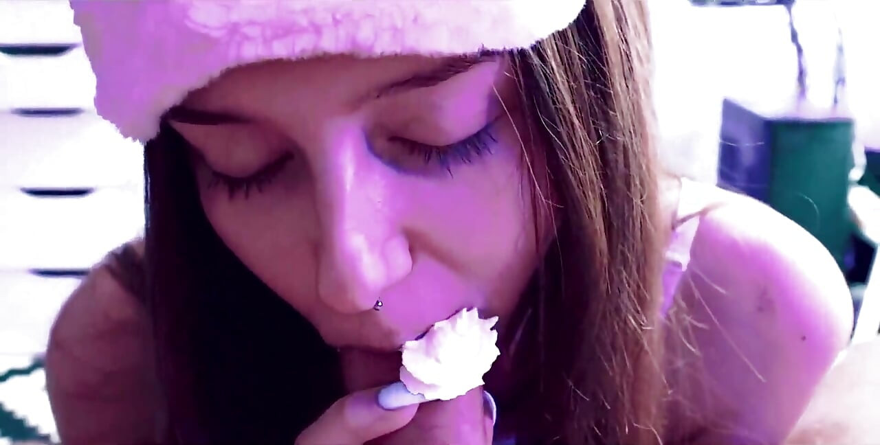 Cute Girl Whipped Cream Blowjob Close up