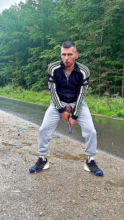 Chav-lad in a Tracksuit and White Socks Outside in Public Fun