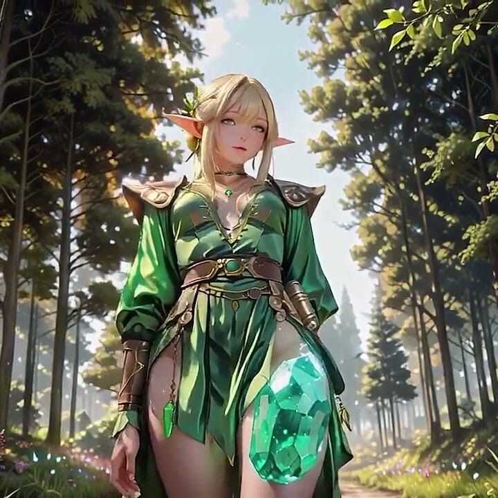 Blonde Elf Fantasy Sensual All-fours in a White Bedroom, Teasing with Her Mouth Full and Eyes Wide Open.