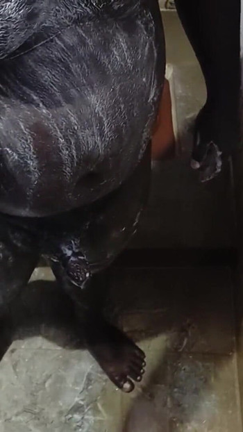 Powerful moment from "shower bathing and handjob cum"