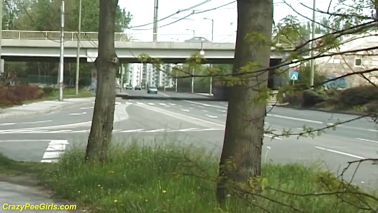 Young beauty girl with small tits peeing in public