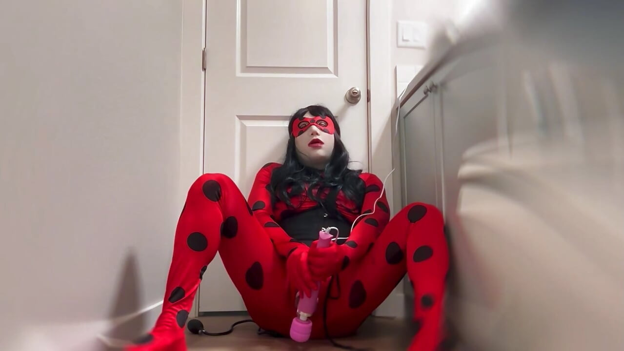 Sissy heroine caught and made to cum in chastity
