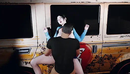 Шлюшка с огромными сиськами 3D обнаженная, ее идеальные сиськи изменяют с большим хуем