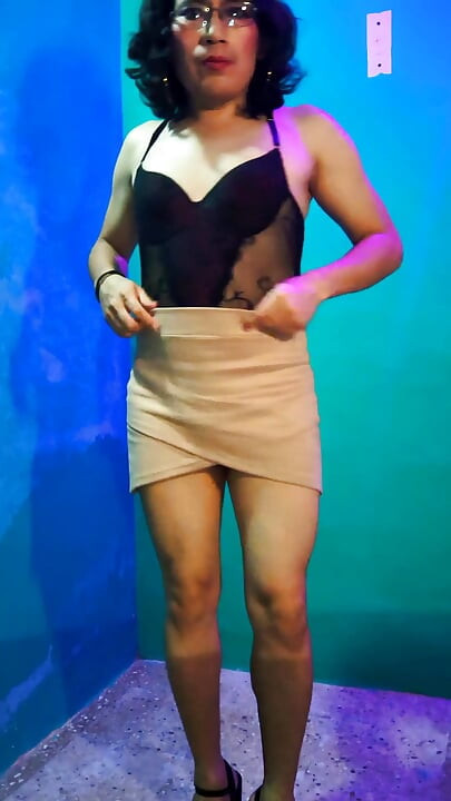 Tgirl in lingerie and mini skirt