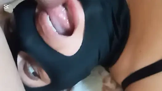 masked bride drinking semen and sucking balls