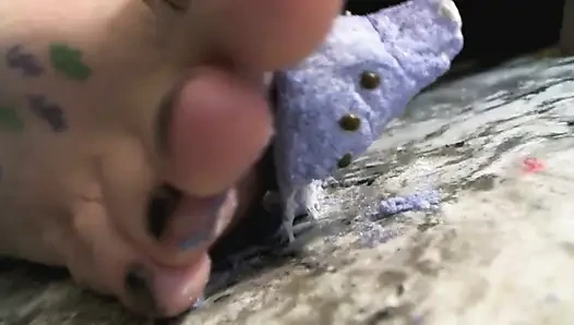 Easter Peep Crush. Long Toes Food Crush, Foot Worship up-close