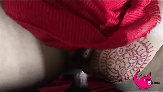 Red outfit with golden shower