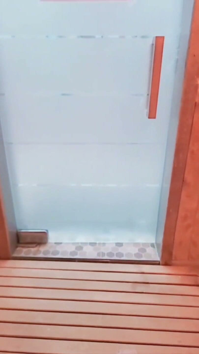 Big cock femboy massively cums in public sauna after training myself in fitness center | Clip 1