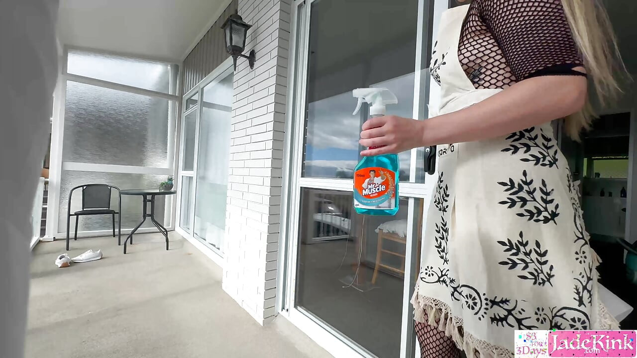 A sexy domestic servant is recorded while she cleans the house