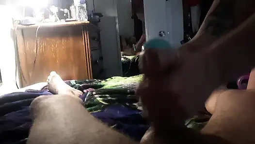 Sexy redhead throats cock and pumps pussy