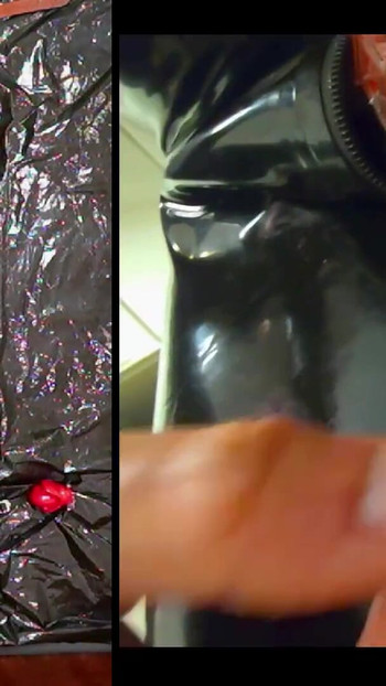 Zapanjujući trenutak iz "Sesije na stupu s lateks Catsuitom, PA Chastity, Giant Didildo i Estim"