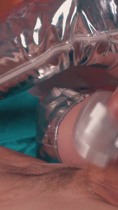 Handjob in Leather Gloves From a Strict MILF, Femdom for a Slave Exhausted From Fucking. Big Tits Mistress in Pvc Raincoat.