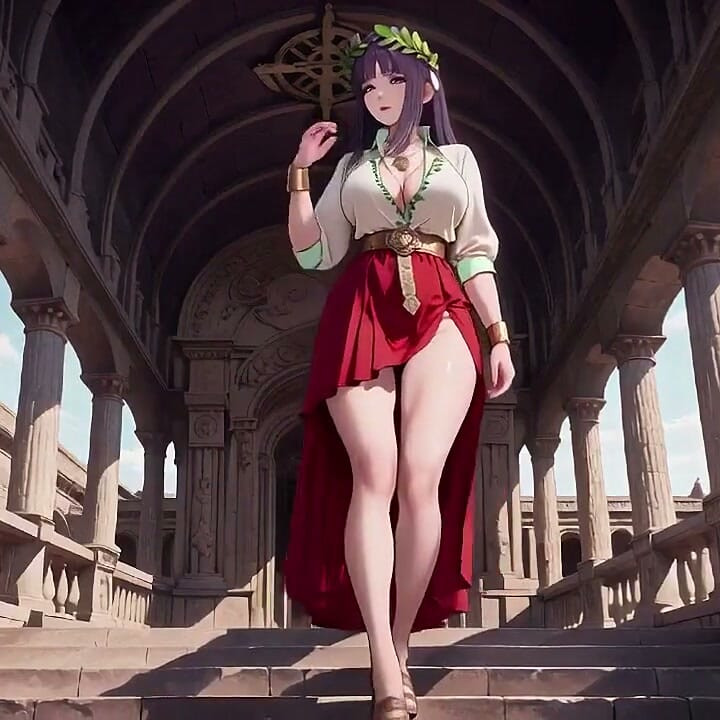 보라색 머리 로마 휴일! 빨간 옷을 입은 비밀과 흰색 가운