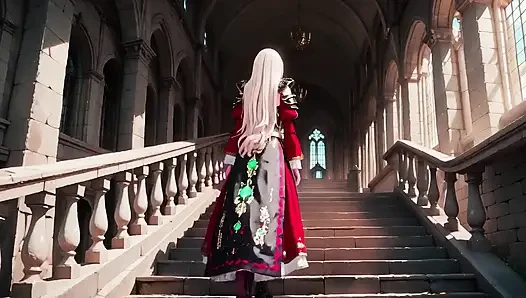 Запретная фантазия в красном и зеленом доспехах! Блондинка Knight соблазнительно отдыхает, пока ее серебряно-волосатый партнер вставает на колени, чтобы служить