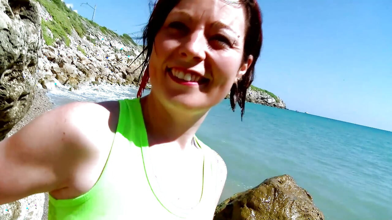 brunett babe taken to the beach to fuck